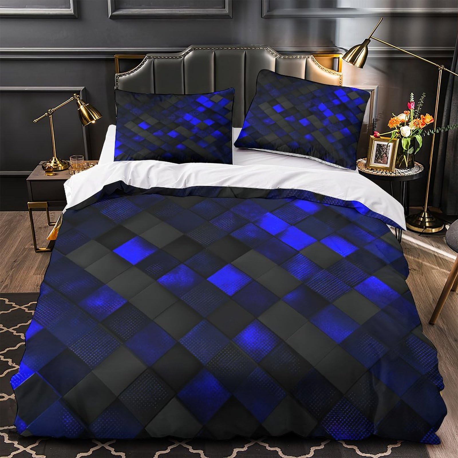 Parure de lit motif bleu pour couple et célibataire 140x200
