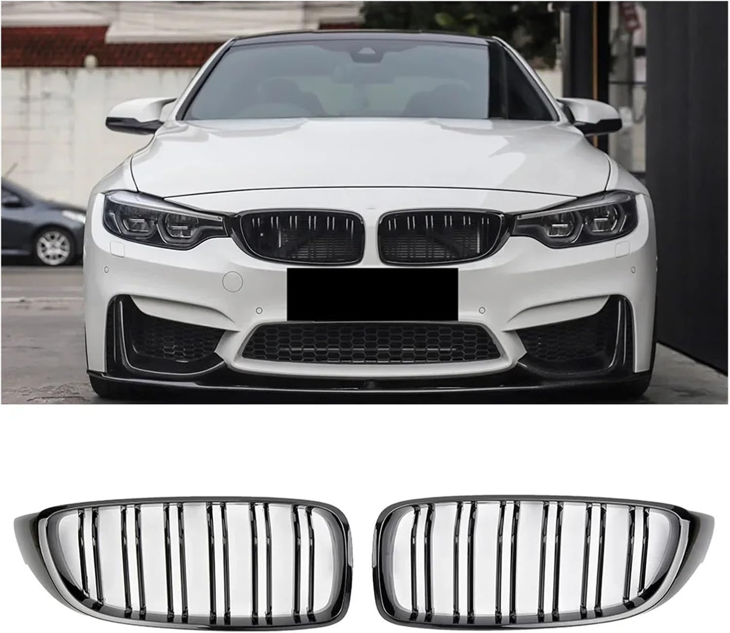 M4 Front Bumper Facelift Grill Fit For BMW 4 Series F32 F33 F36 F80 F82 2013-2019 420i 428i 430i Carbon Grille Accessories Fog Light Grille(Glossy Black)