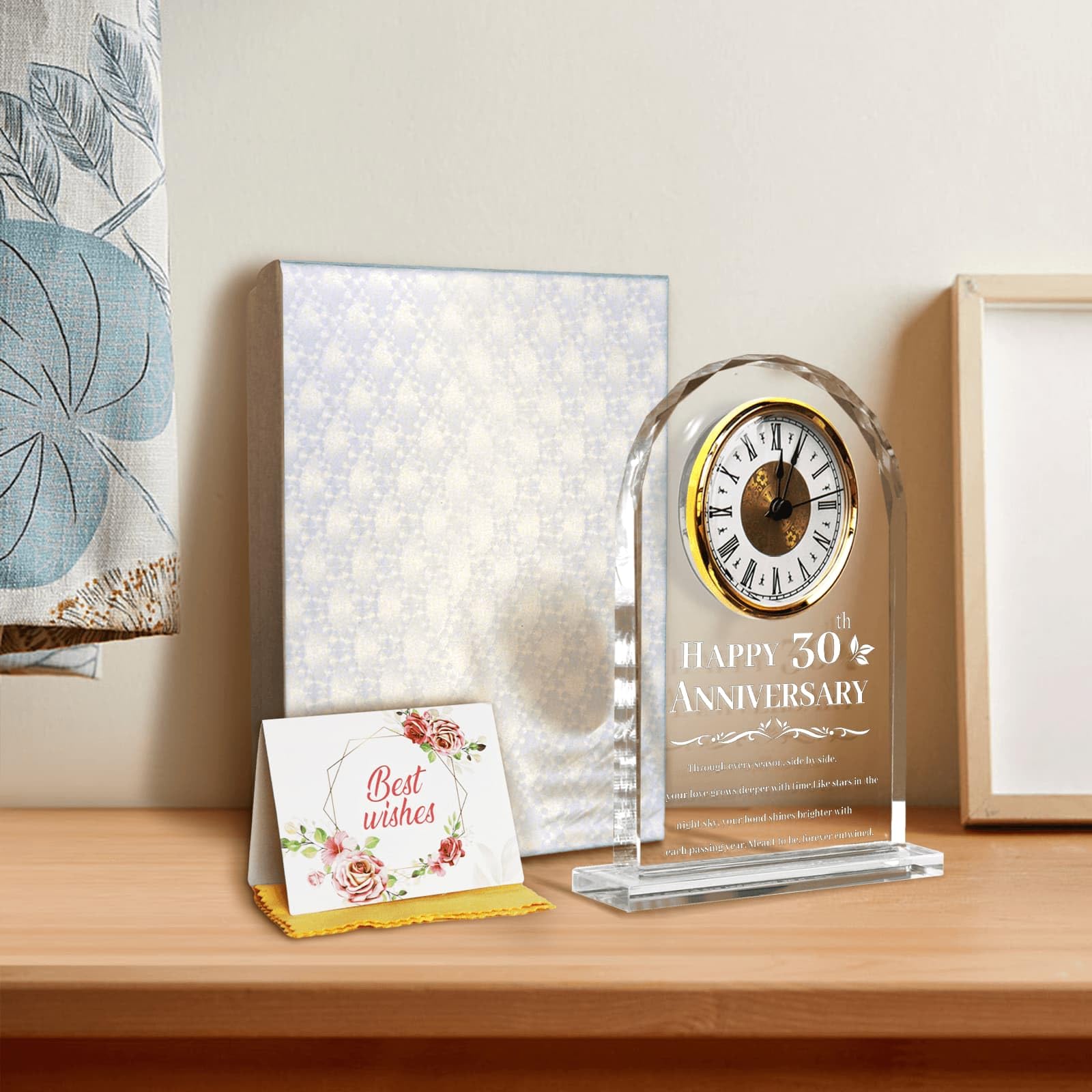 30th for Couples - Reloj de cristal dorado para boda con mensaje grabado sincero, elegante decoración de mesa para marido, esposa, padres
