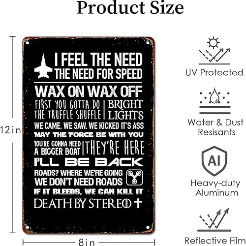 Miniatura 2 de Citas de película de película de los años 80 carteles divertidos retro de metal decoración de pared 8 x 12 pulgadas arte de pared para el hogar