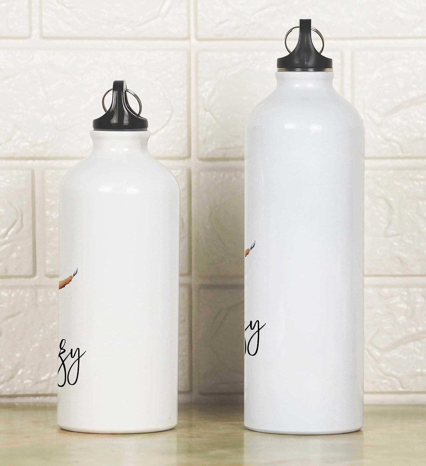 Printtoo I Am Lazy But Happy Print Aluminium Sports Water Bottle With Carabiner Clip 650ml/21.9oz, White25, 650 ml - Image 4