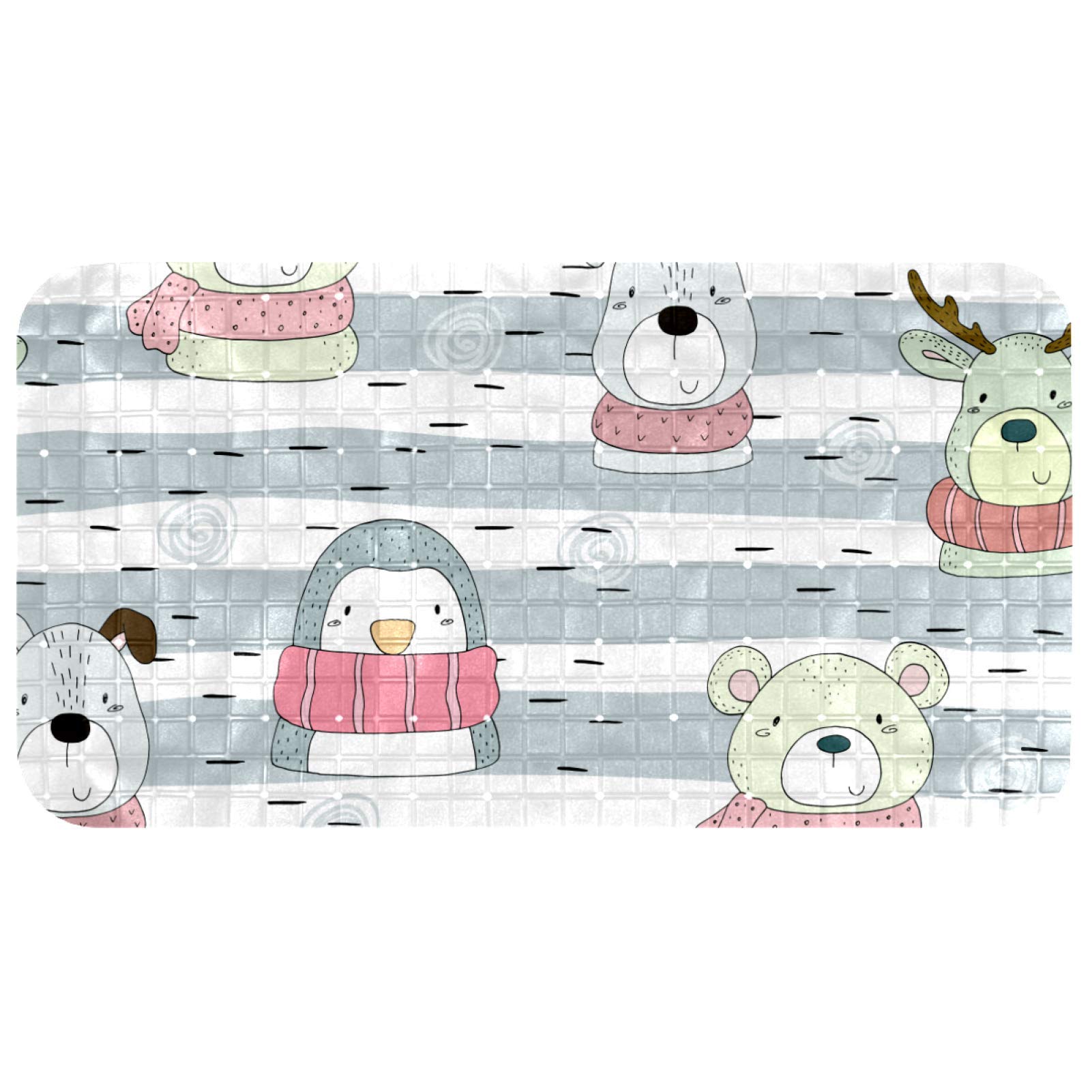 Grand tapis de bain motif ours et chien pour sécuriser le bain des enfants sur sol en marbre