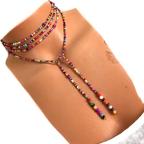 Colorful Bead Necklace, Long Tie Choker, Wrap Necklace, Wrap Seed Bead, Lariat Necklace, Christmas Gift Woman, Wrapped Beaded Choker