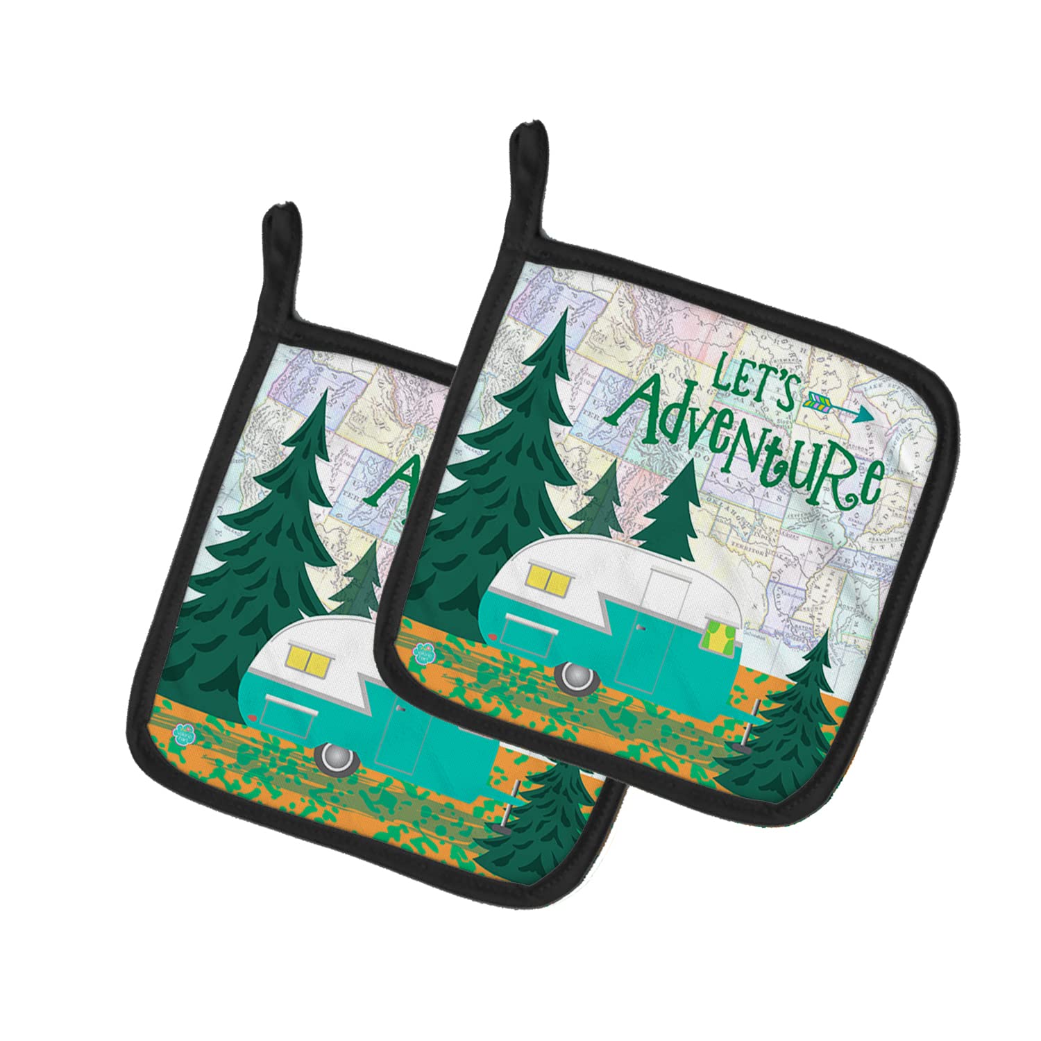 Presine Da Cucina Caroline's Treasures – Paio, Tessuto Multicolore, Tema Glamping, 19x19 Cm - 2