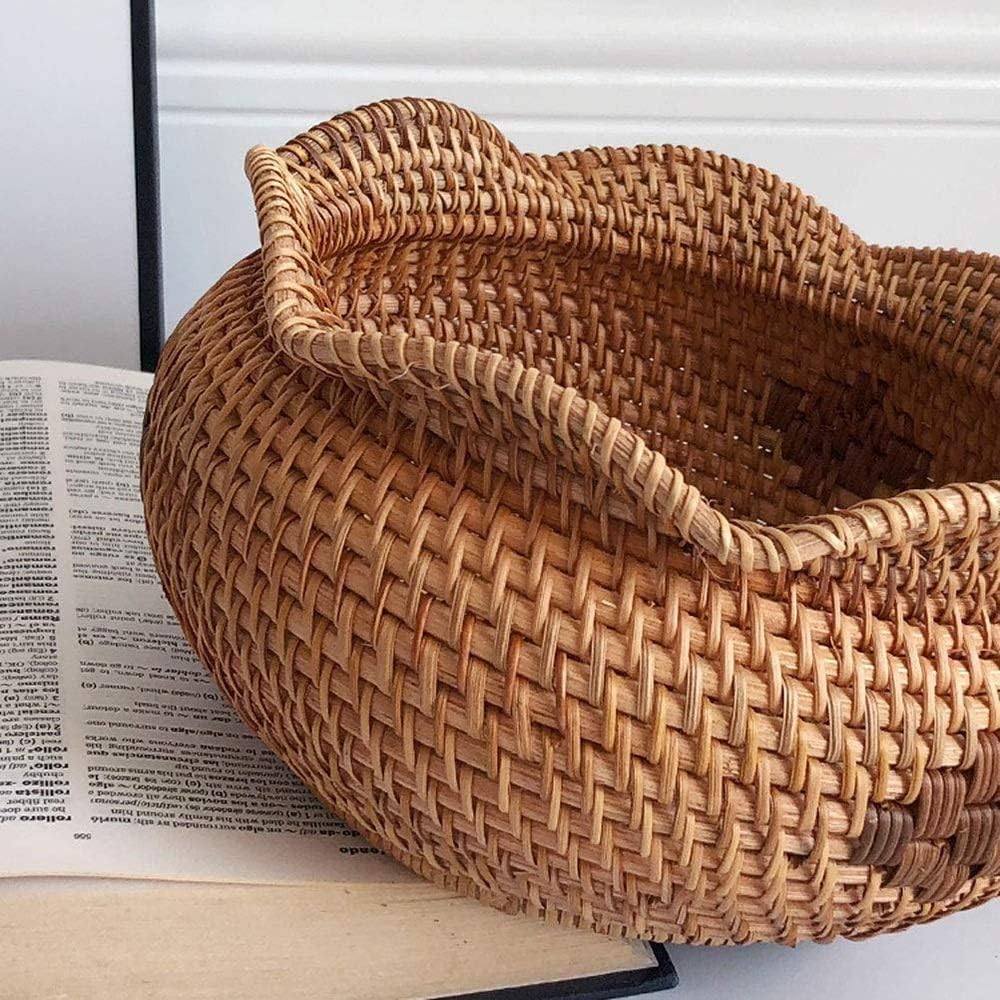Rattan Bread Basket Handmade Rattan Round Fruit Basket Food Storage Bowls Kitchen Organizer Snack Serving Bowl