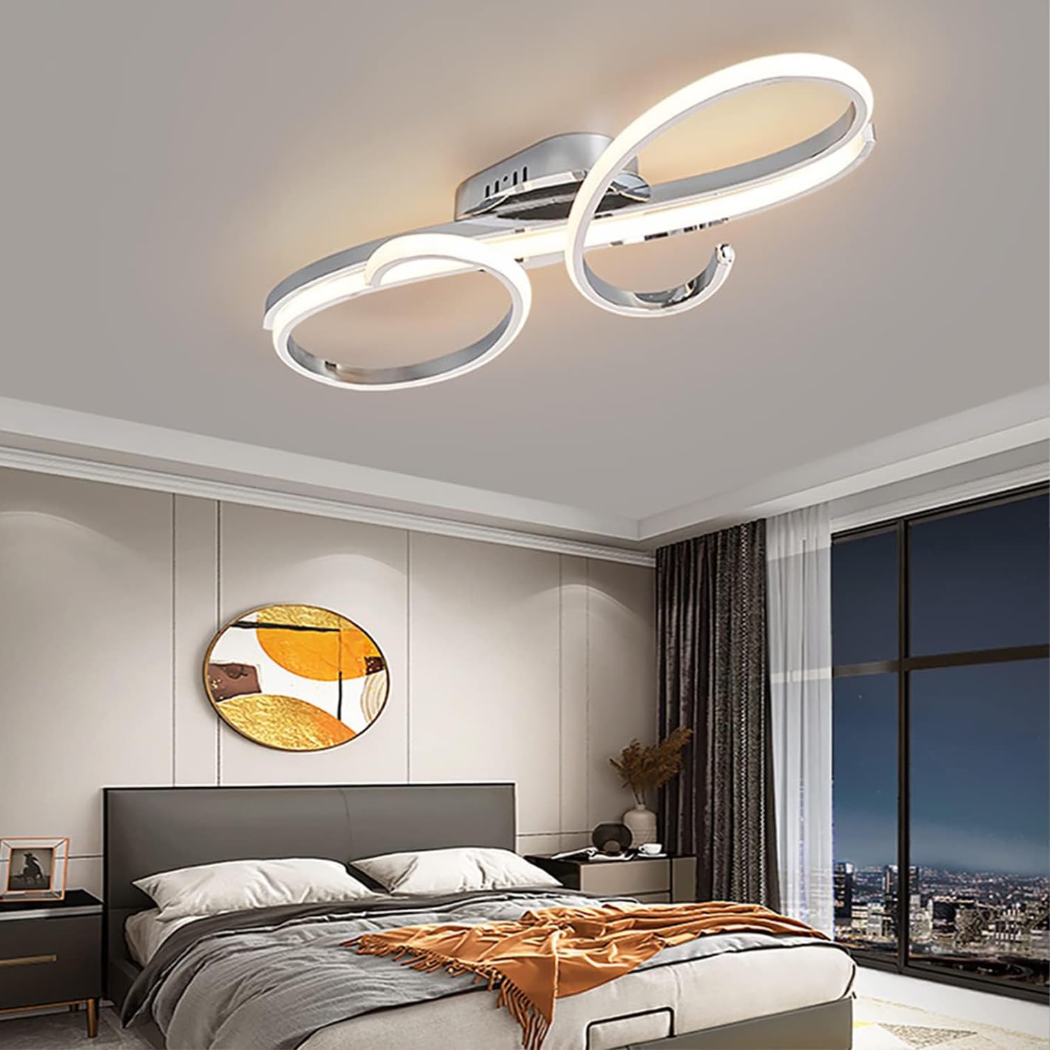 Modern Ceiling Lamp LED Ceiling Lamp Dimmable with Remote Control Dining Room Pendant Lamp Creative Ceiling Lighting Modern Living Room Pendant Lamp for Bedroom, Kitchen Lamps (chrome, L80cm)