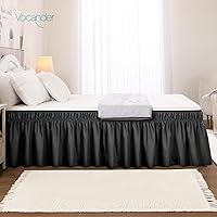 Vista 5 de Vocander Falda de cama negra tamaño Queen de 18 pulgadas, fácil de poner, elástico envolvente alrededor del volante para marco de cama y colchón