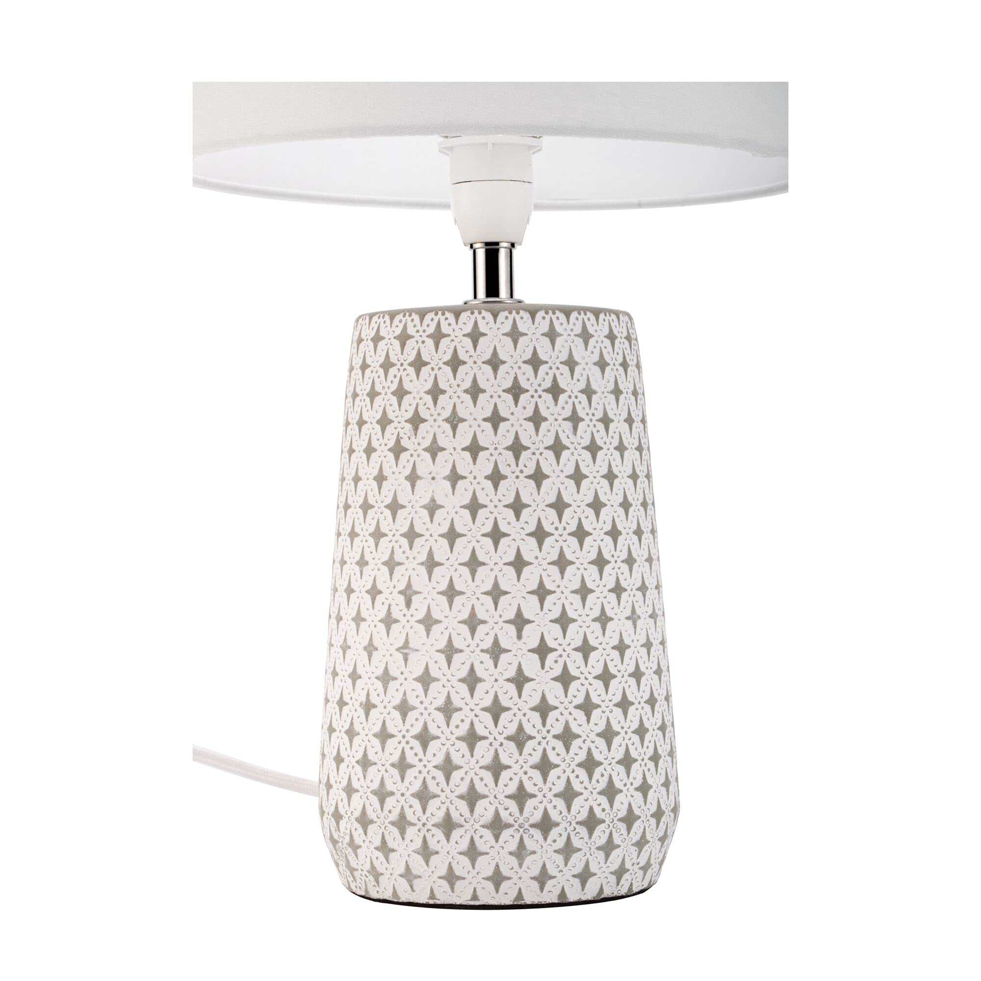 Pauleen 48215 Pretty Purity lampada da tavolo max. 20 Watt realizzata a mano bianco, grigio luce da comodino look naturale tessuto, calcestruzzo E14