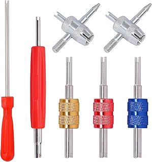 TWTADE 7PCS Tire Valve Stem Removal Tool Kit,R12 R134a Air Conditioning Valve Core Remover Tool,4-Way Valve Tool,Single and Dual Heads Valve Core Remover Tire Repair Tool