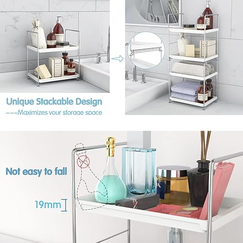 Miniatura 4 de Estante de especias de cocina de 2 niveles, organizador de encimera de baño, bandeja de tocador, almacenamiento de cosméticos y maquillaje, estante