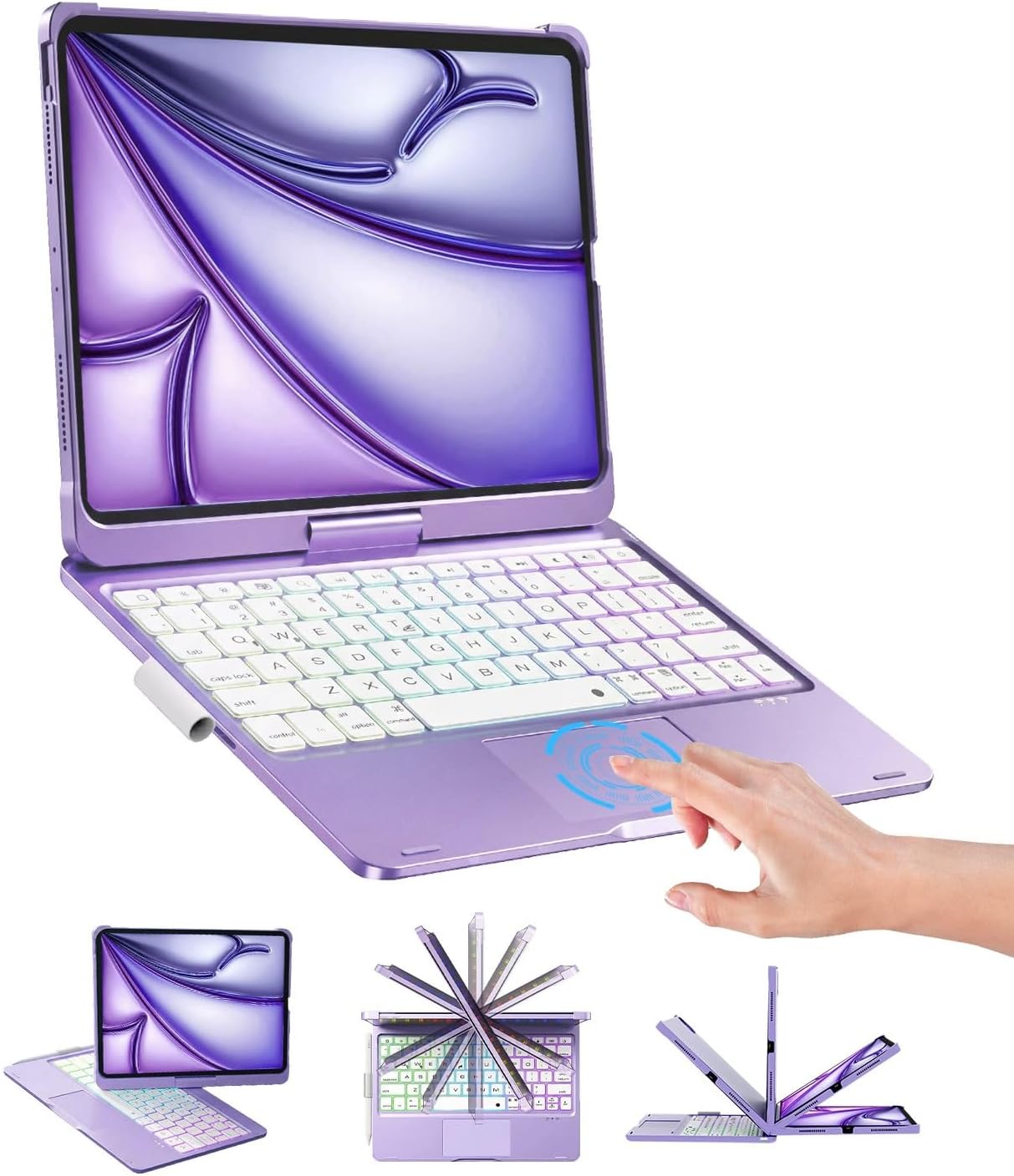 BABG for iPad 10th 11th (A16) Case with Keyboard&iPad Air 11(M4,M3,M2),360°Swivel,7 Use Modes,Rainbow Backlight Keyboard for iPad Pro 11(1st/2nd/3rd/4th Gen)&iPad Air 5th/Air 4th-Metallic Purple