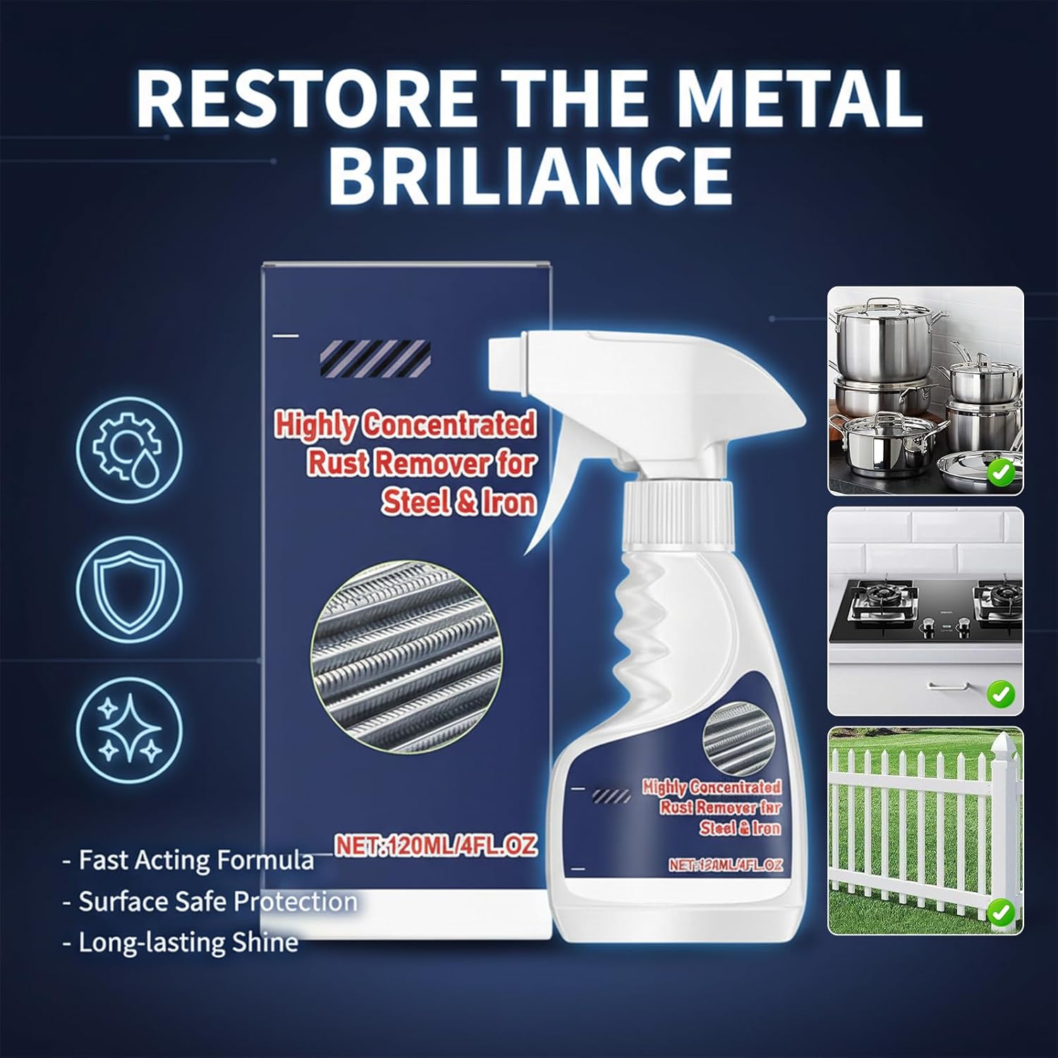 SakerPlus Powerful Rust Remover for Metal and Stainless Steel, Multipurpose Rust Remover Spray, Fast-Acting Cleaner for Tools & Surfaces (5pcs)