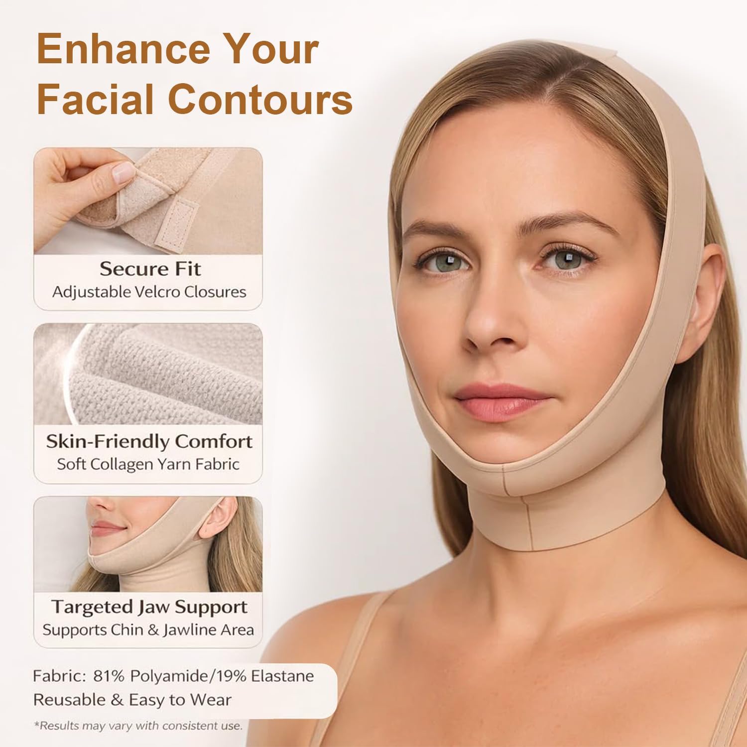 Collagen Face Sculpt Wrap, Chin Strap for Sleeping, Reusable & Washable Face Mask, Supports Jawline Sculpting