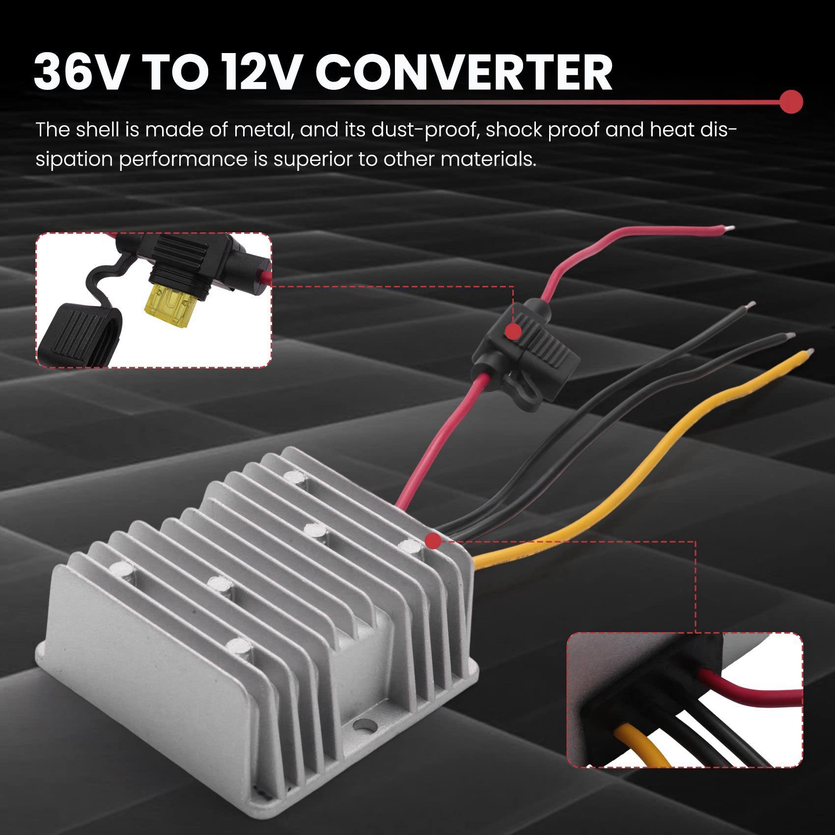 4X CC 36V / 48V A 12V 20A Convertidor de Voltaje DC Regulador Reductor Reductor Transformador Convertidor de Potencia con Fusible