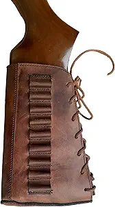 Herte Leather Gun Buttstock Cheek Rest Pad with Rifle Shell Holder Ammo Cartridge
