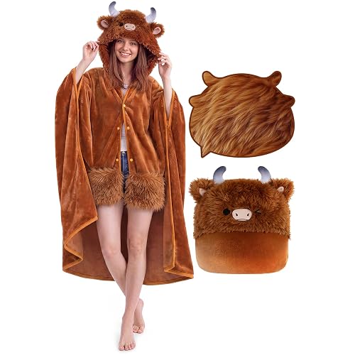 Mewaii Highland Cow Gifts Wearable Blanket Hoodie Soft Highland Cow