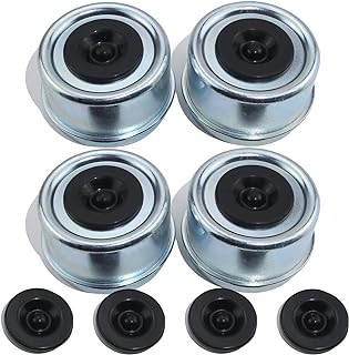 iBroPrat 4PCS 2.44" Trailer Hub Cap,Trailer Axle Bearing Dust Cap Cup Grease Cover with 8 Rubber Plugs,Bolt Metal Trailer Axle Wheel Bearing and Hub Dust Caps for Most 5200 to 6000 Pound Axles Dexter