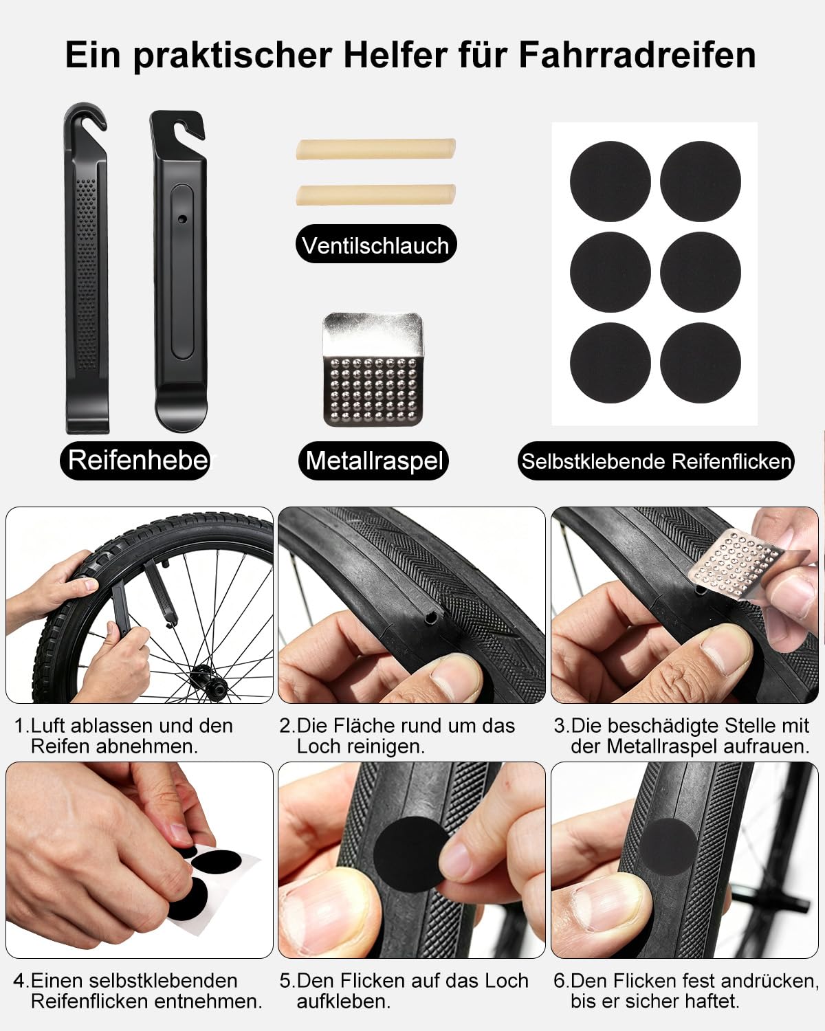 NDakter Fahrrad Reparaturset mit Fahrradtasche Rahmen: Fahrradwerkzeug Set für Unterwegs mit 16-in-1 Fahrrad Multitools, Fahrradpumpe, Reifenheber, Leimfreie Reifen, Werkzeug Set für Rennrad, MTB
