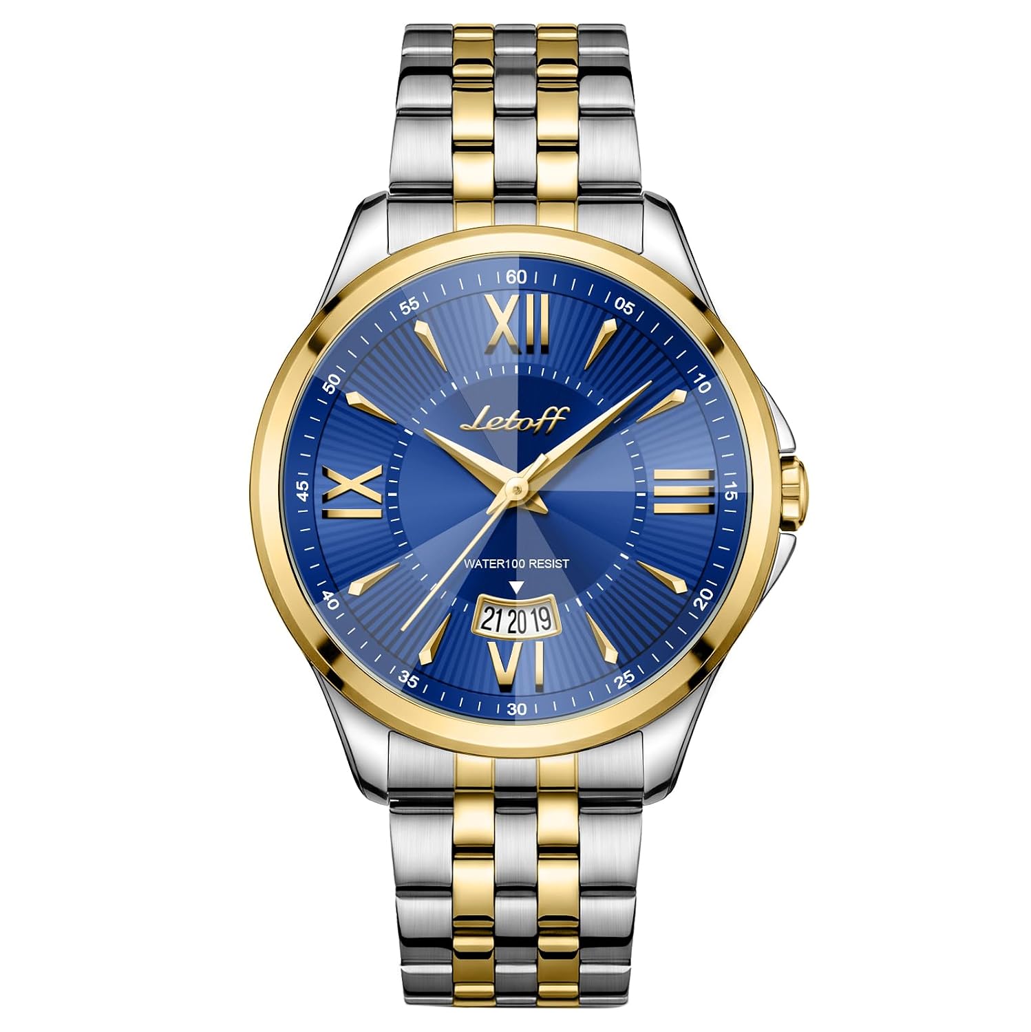 Letoff Men's Analog Watch,Tool-Free Adjustable Clasp, Water Resistant 100ft, Roman Numeral Dial, Stainless Steel Case & Strap, Perfect for Business & Casual Wear