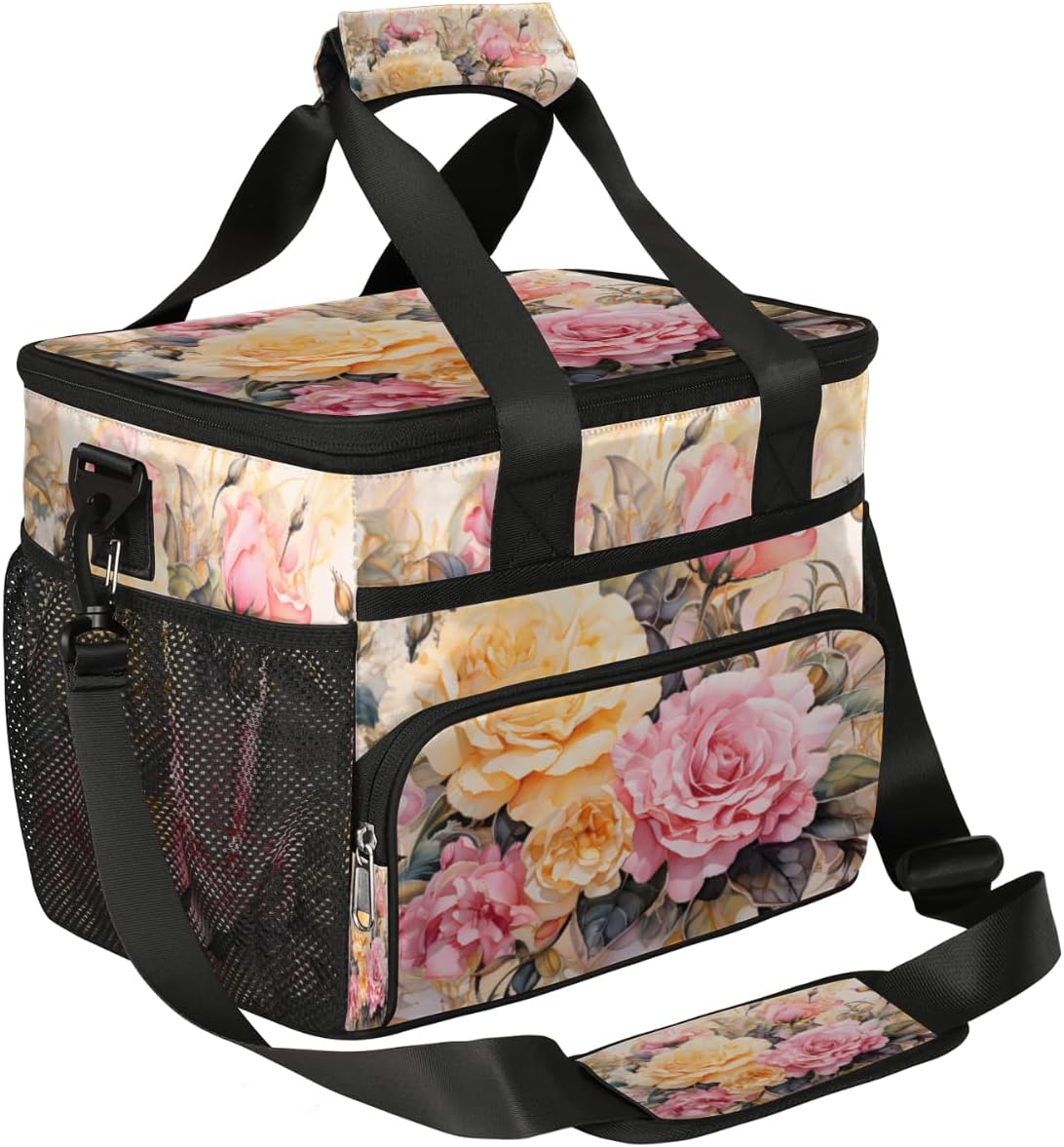 Floral Insulated Picnic Backpack Lunch Box for Women Men Picnic Basket Tote Lunch Bag Picnic Bag Portable Lunch Bags for Picnic, Beach, Work, Trip,Office, Camp Blooming Flowers