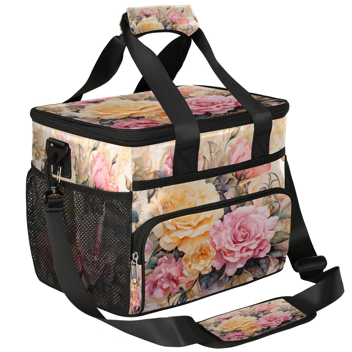 Floral Insulated Picnic Backpack Lunch Box for Women Men Picnic Basket Tote Lunch Bag Picnic Bag Portable Lunch Bags for Picnic, Beach, Work, Trip,Office, Camp Blooming Flowers