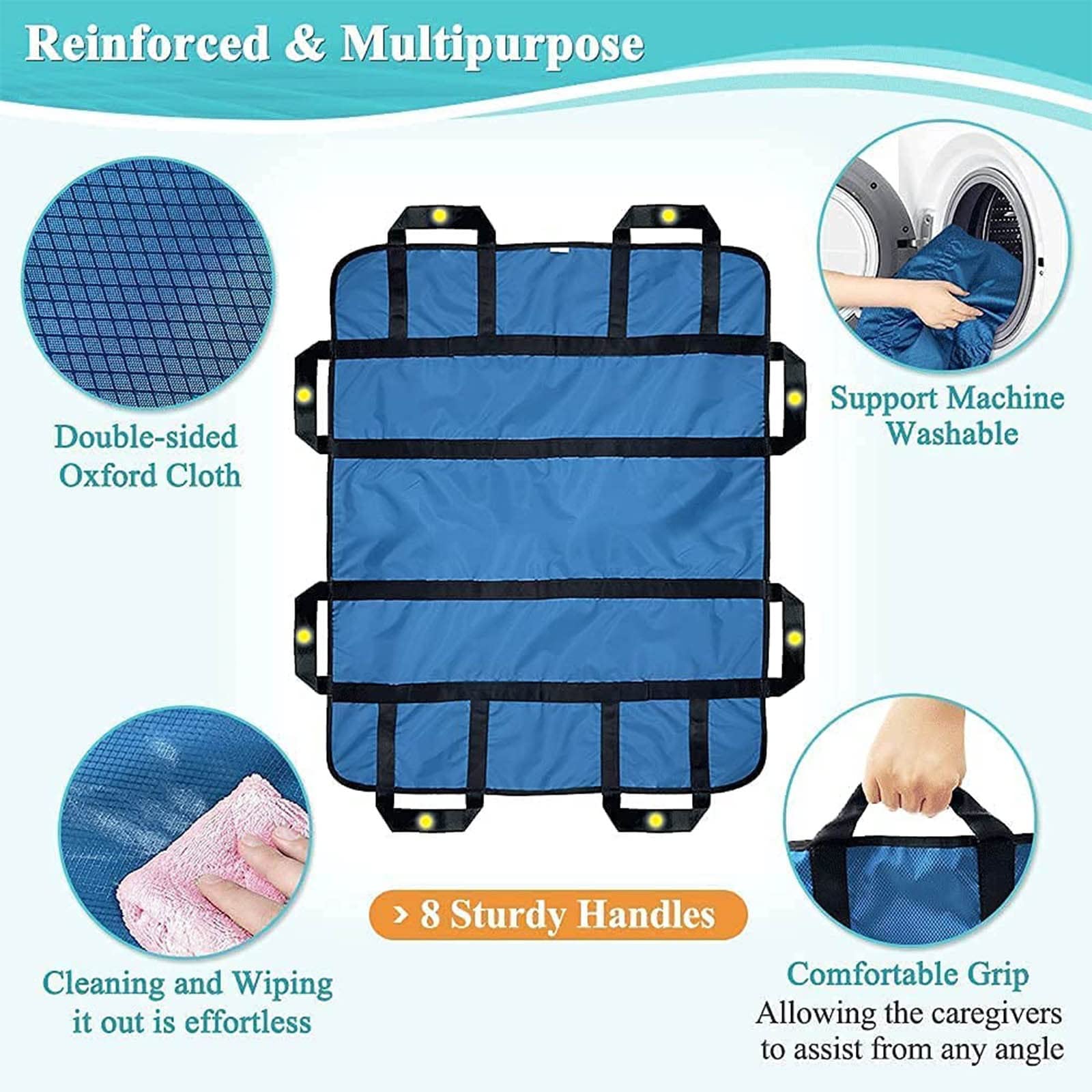 Cinturón de Transferencia de Pacientes, sábana Deslizante para Ancianos, paño Deslizante para Pacientes postrados en Cama con Asas, Almohadillas para posición de Cama, para incontinencia