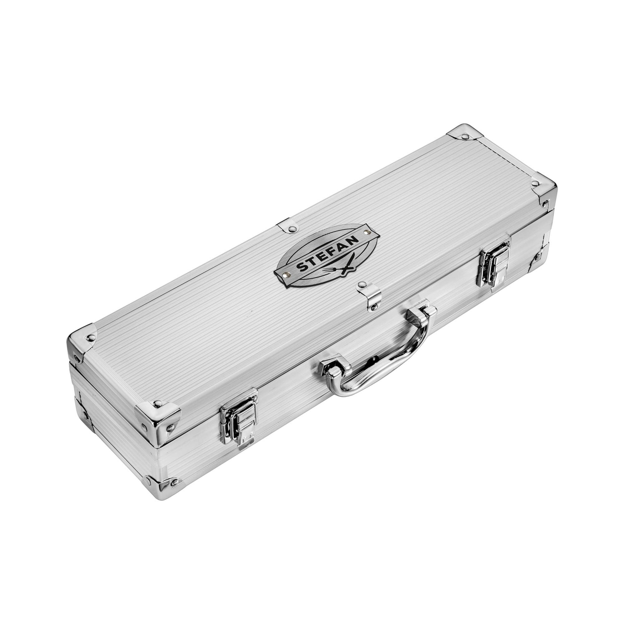 Casa Vivente Coffret d'Ustensiles pour Grillades, Fourchette, Pince, Spatule, Gravure Personnalisée, 37x10x8,5 cm