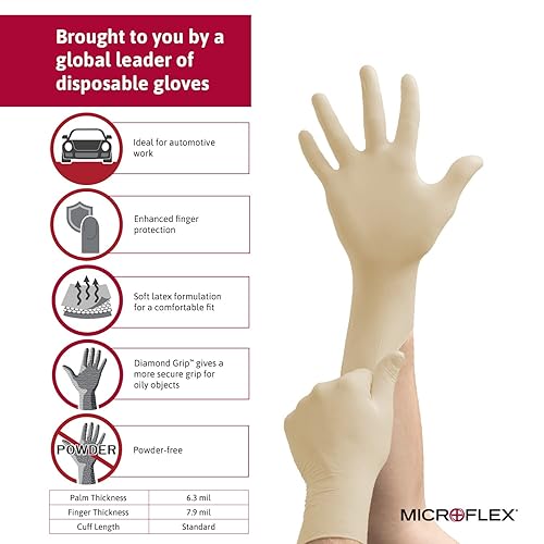 Miniatura 6 de Ansell Microflex Diamond Grip MF-300 - Guantes desechables de látex para industrias de automoción, maquinaria, grandes, transparente natural (caja