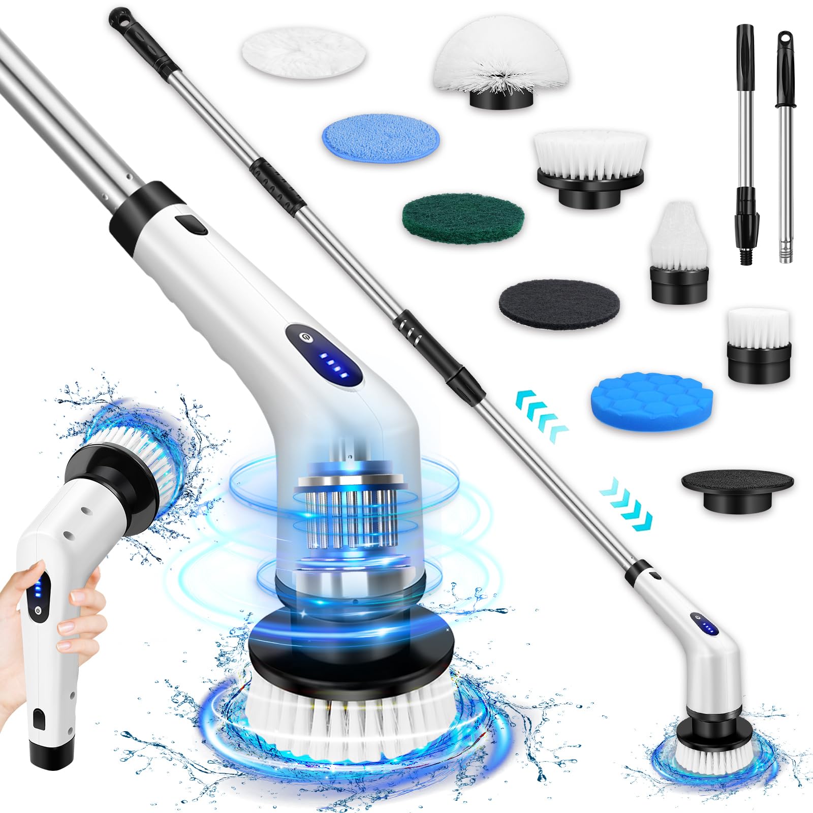 Electric Spin Scrubber, 9 in 1 Electric Cleaning Brush with Extension Handle and 9 Replaceable Brush Heads, 380RPM Rechargeable Power Scrubber for Bathroom, Sink, Shower, Kitchen, Floor, Car — image 1