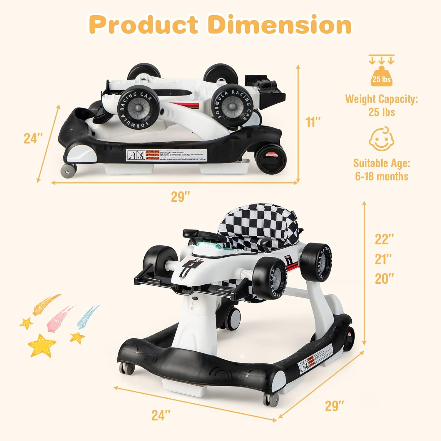 GLACER Foldable Baby Walker, 4-in-1 Infant Walker with Adjustable Height & Speed, Music, Light, Steering Wheel & Washable Cushion, Baby Walker Activity Center for Boys Girls 6 –18 Months (White)