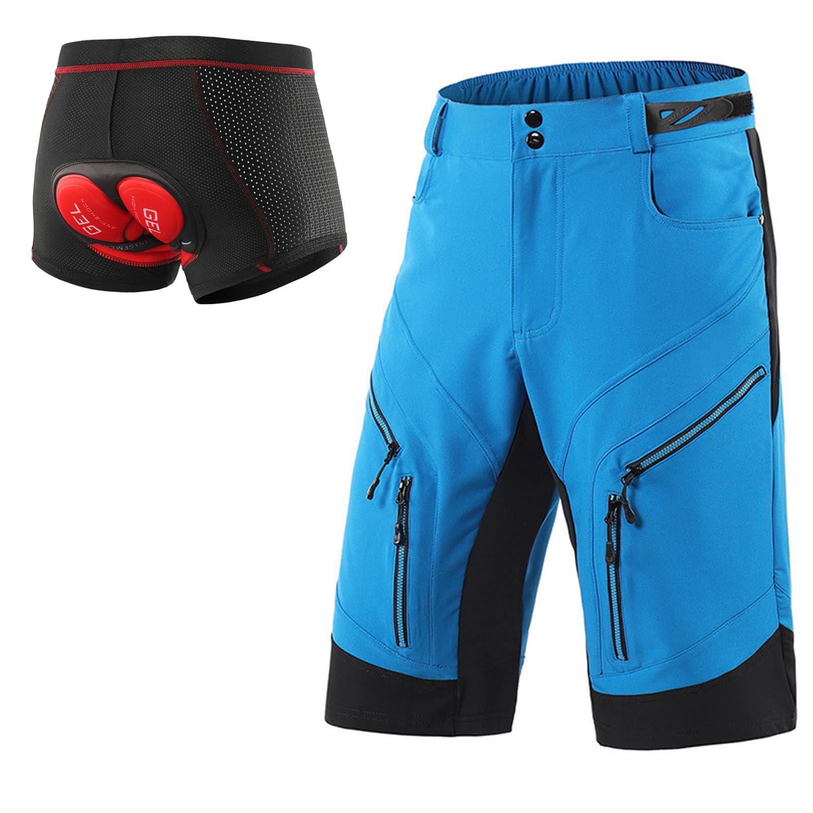 Pantaloncini da Ciclismo MTB da Uomo Elastici, Pantaloncini Traspiranti per Downhill con Imbottitura in Gel 3D Asciugatura Rapida Pantaloncino Mountain Loose-Fit Pantaloncino Cargo