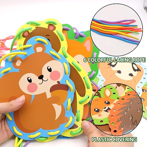 Miniatura 5 de Omlisca Tarjetas con cordones de animales del bosque, paquete de 12 tarjetas de costura de animales del bosque, búho, zorro, oso de bosque,