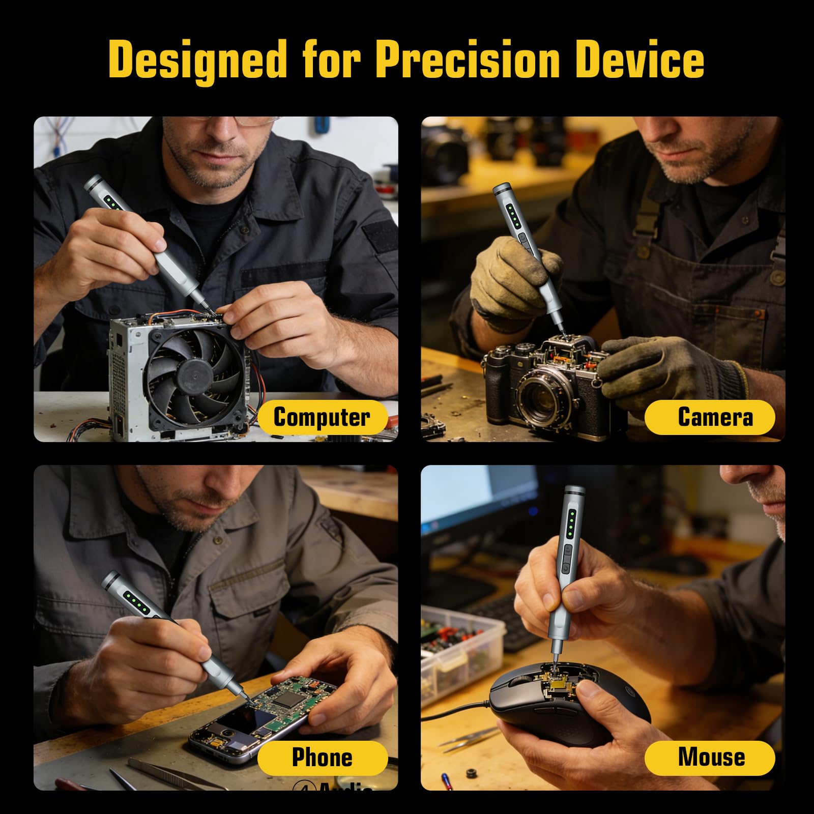 Juego de mini destornilladores eléctricos, juego de destornilladores eléctricos de precisión 42 en 1 con luz LED, herramienta de reparación de destornillador inalámbrico de pequeña potencia para PC