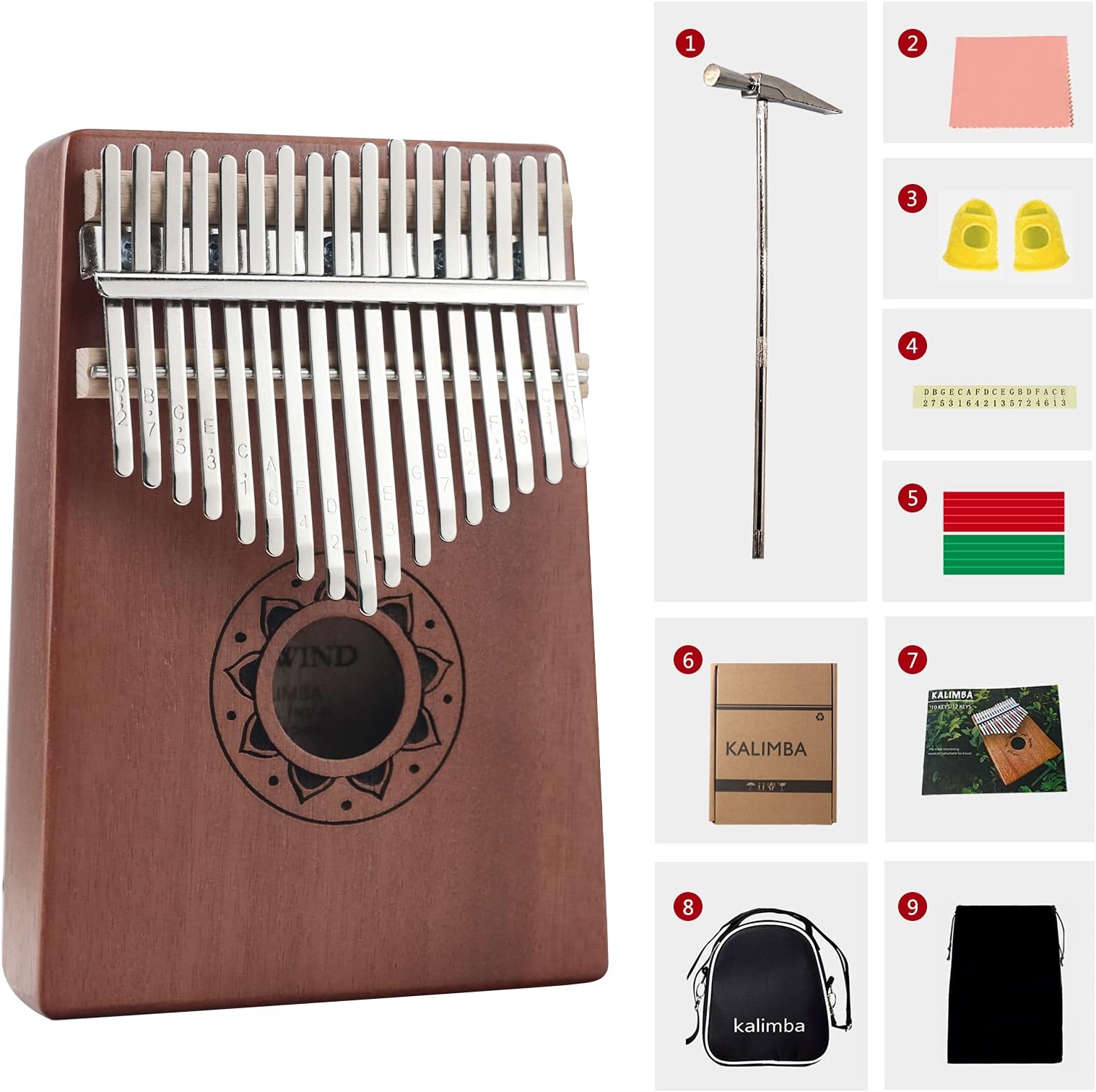 Kalimba Thumb Piano 17 Keys, Portable Mbira Finger Piano With Tune Hammer Instruction Book Accessory,Music Instrument Gift For Beginners Kids Adult (Maroon)