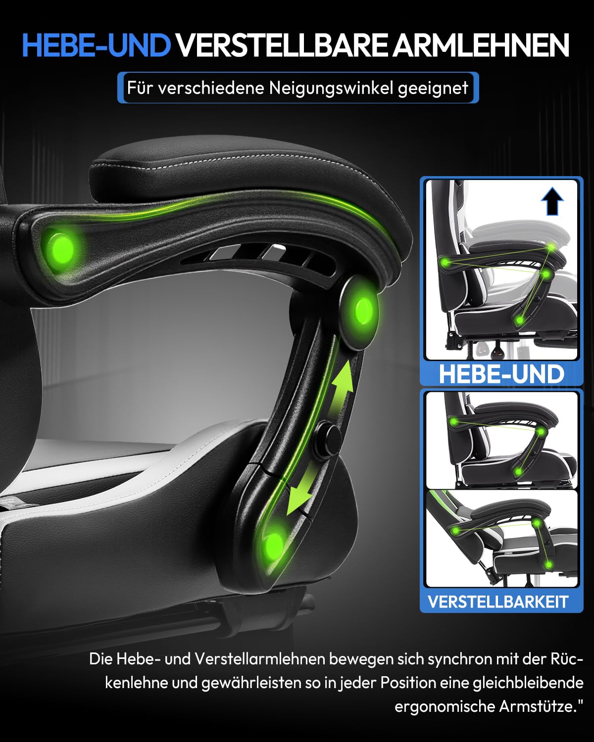 Dowinx sedia da gaming ergonomica con massaggio e poggiapiedi, poltrona gaming reclinabile 150°, braccioli regolabili, sedia ufficio imbottita, portata 180 kg, Bianco