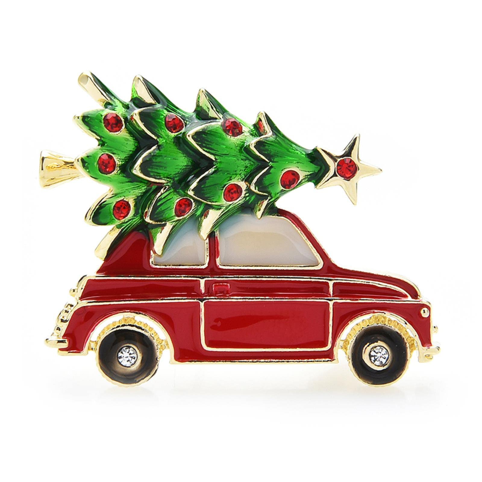 Stang Women's Red 2022 New Year Enamel Car Christmas Tree Brooch Pins Fashion Jewelry Gift Trendy Brooches