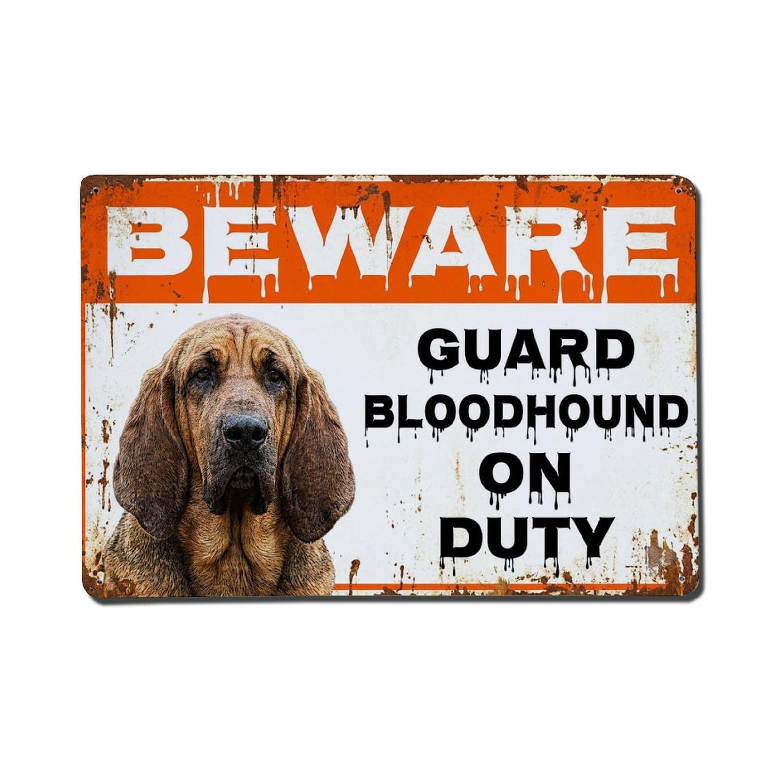 Vintage Funny Bloodhound Guard Beware of Dog Foyer Metal Tin Sign Plaque Wall Decor for Cafe, Club Bar, Office, Garden Metal Poster 8x12Inch