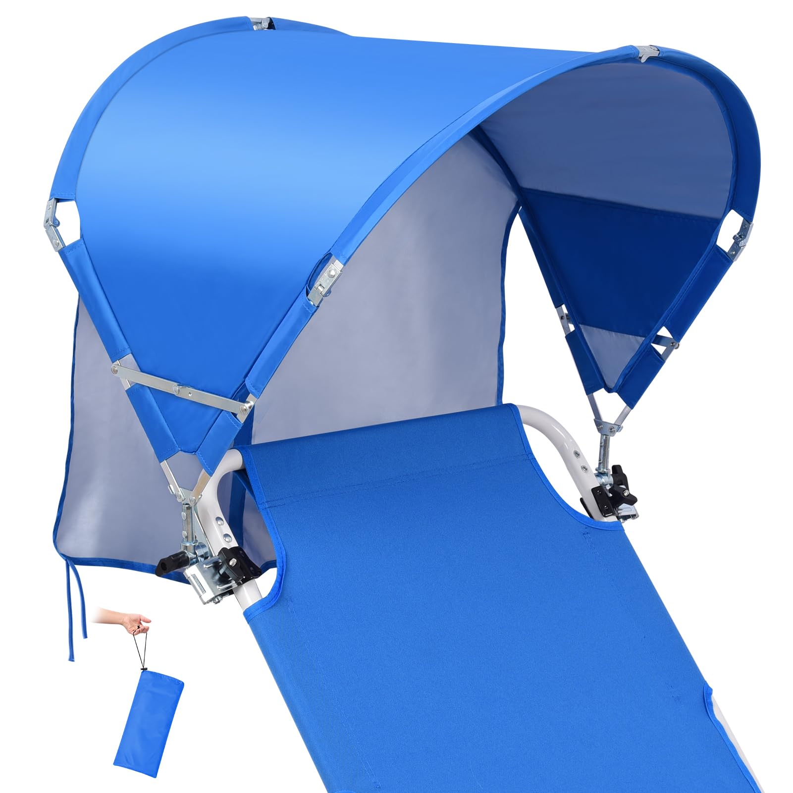 Universal Chair Umbrella Canopy, UPF 50+ Chair Sun Shade Attachment with Adjustable Clamp Fits Most Brands’ Beach, Camping, Lawn, Wheelchair, Tanning, Zero Gravity, Lounge, Fishing Chairs, Patented