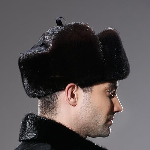 Miniatura 4 de URSFUR Gorra de cuero para hombre rusa Ushanka sombrero de invierno real visón trampero