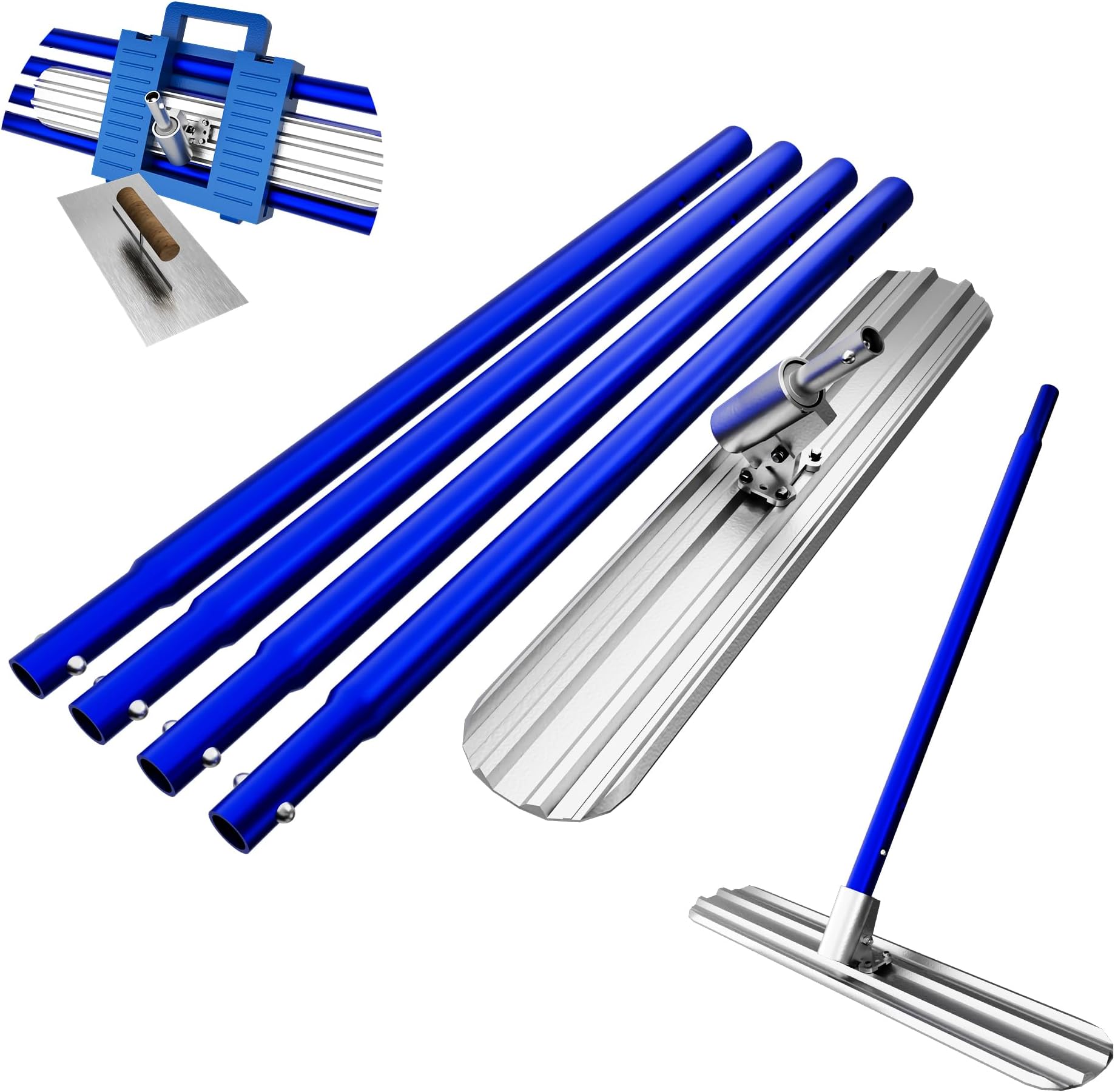 Bull Float Concrete Tools,48’’×8’’ Magnesium Aluminum Alloy Concrete Float with 4 Combinable Handles,Concrete Bull Float with Carrying Toolbox,Trowel,Concrete Bull Float Kit for Concrete Finishing