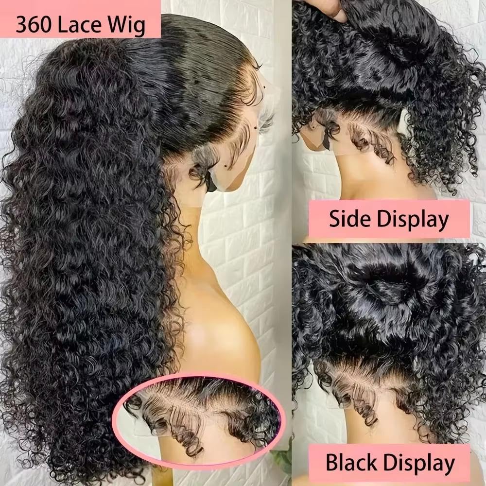 Accesorios Pelucas Peluca Rizada Del Lavado Lleno La Agua Profunda Del Cabello Humano Del Cordón 36inch HD Para Las Mujeres Con La Densidad La Correa El 220% Invisi(220%,38inches)