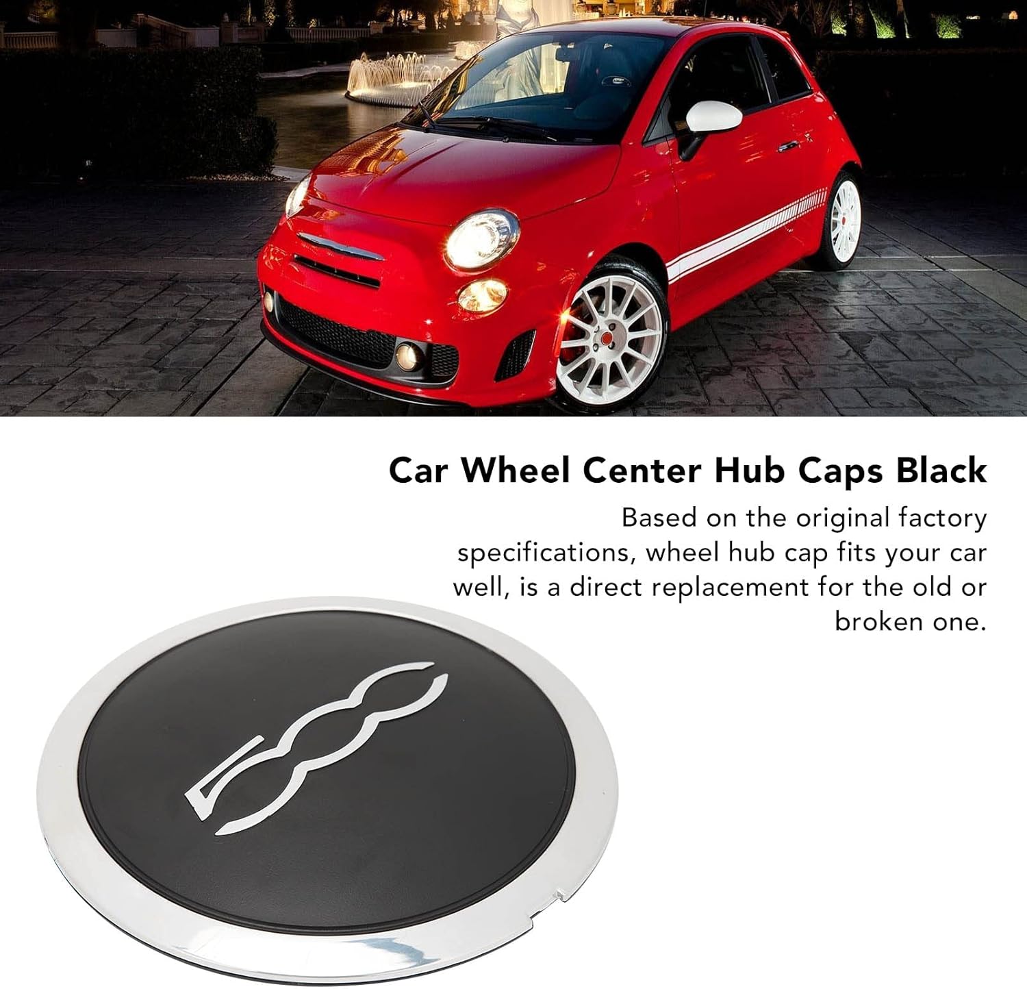 Coprimozzo Centrale Per Fiat 500 2012-2022 - Tappo Ruota Bianco Con Scritte Bianche, OE 68078419AC - Foto 6