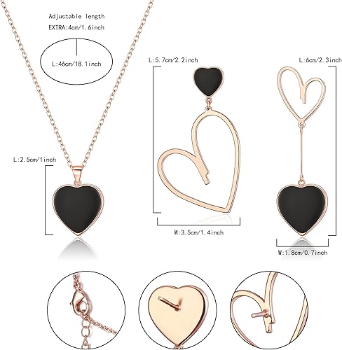 Miniatura 7 de Flyonce Juego de joyas de San Valentín para mujer, juego de joyas de corazón para mujer, collar con colgante de corazón, conjunto de aretes