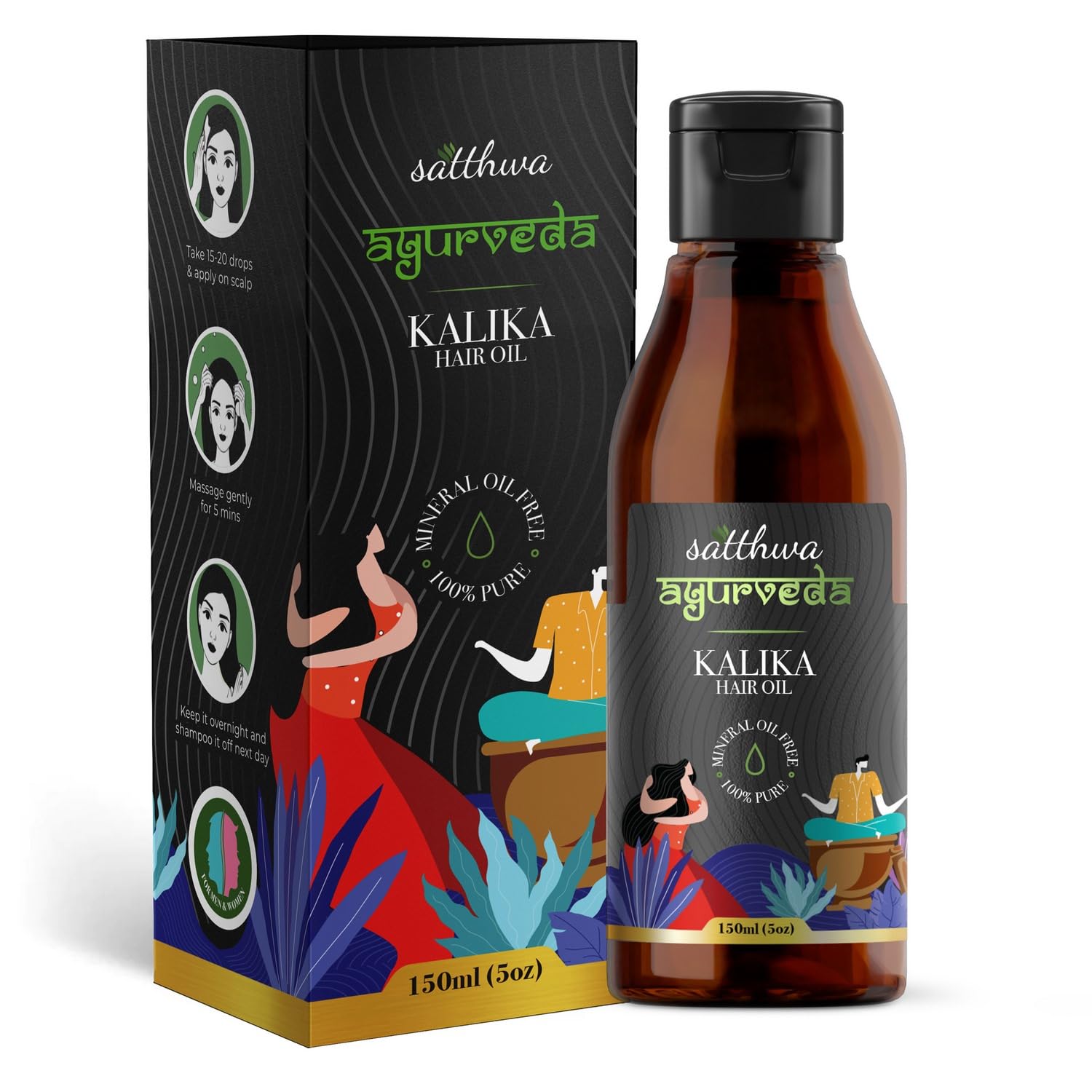 Satthwa Kalika Hair Oil 150ml | Ayurvedic Oil for Grey Hair | With Amla, Hibiscus & Bhringraj | Helps Reduce Greying, Strengthen Roots & Add Shine | For Men & Women