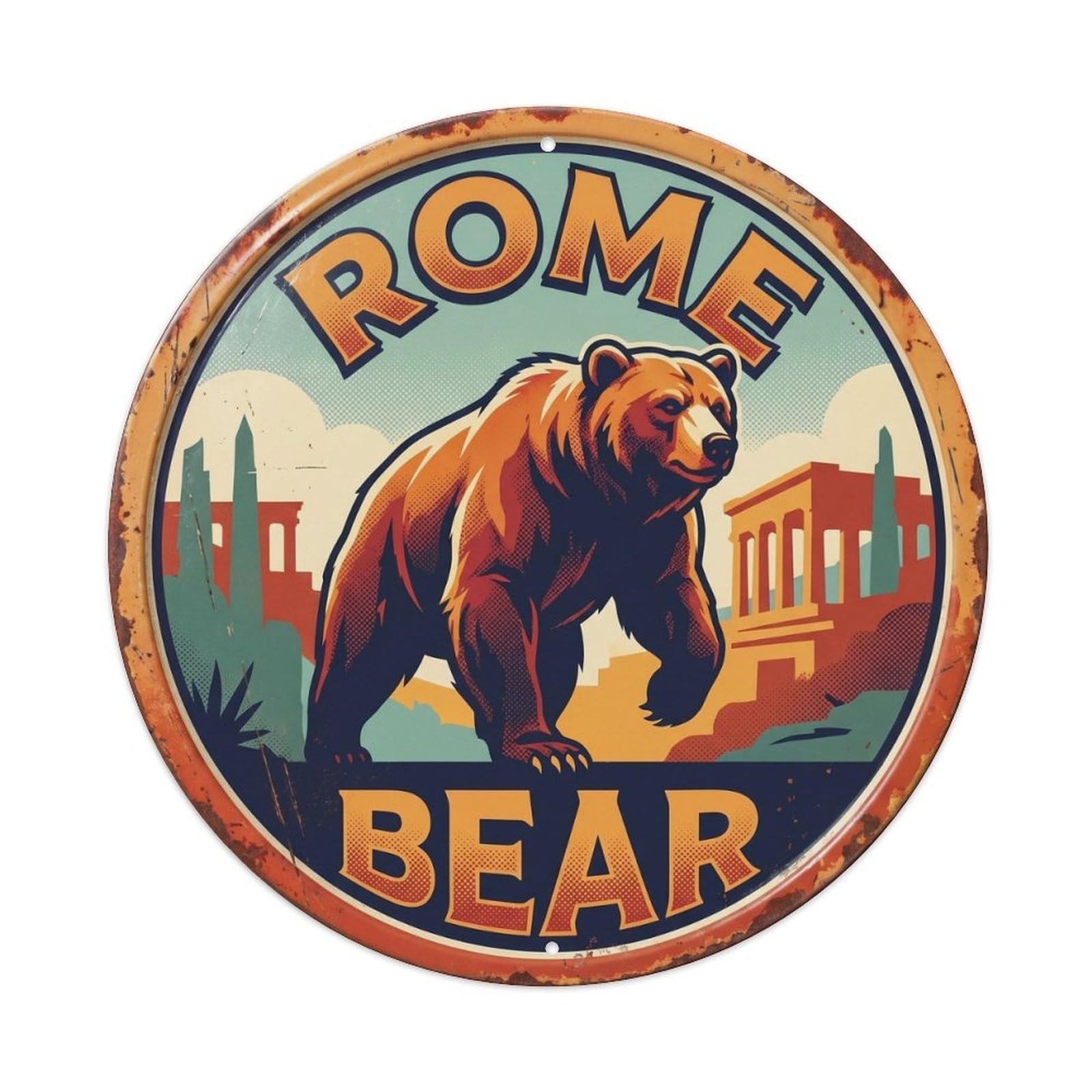 Retro Rome Italy Bear Roman Heritage Travel Metal Tin Sign