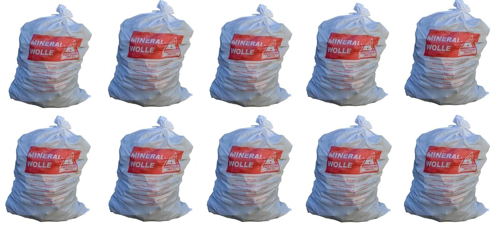 B teurobrecher - 10 Mineralwoll Säcke 140x220 cm - KMF Sack - Big Bag MiWo - für Mineralfaserabfälle - Transportsack mit Aufdruck - Glaswolle - Isolierwolle