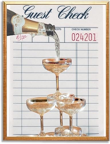 eursky Arte de pared de champán moderno con diseño de cuadros de invitados, diseño retro de champán, póster estético en lienzo para cóctel,