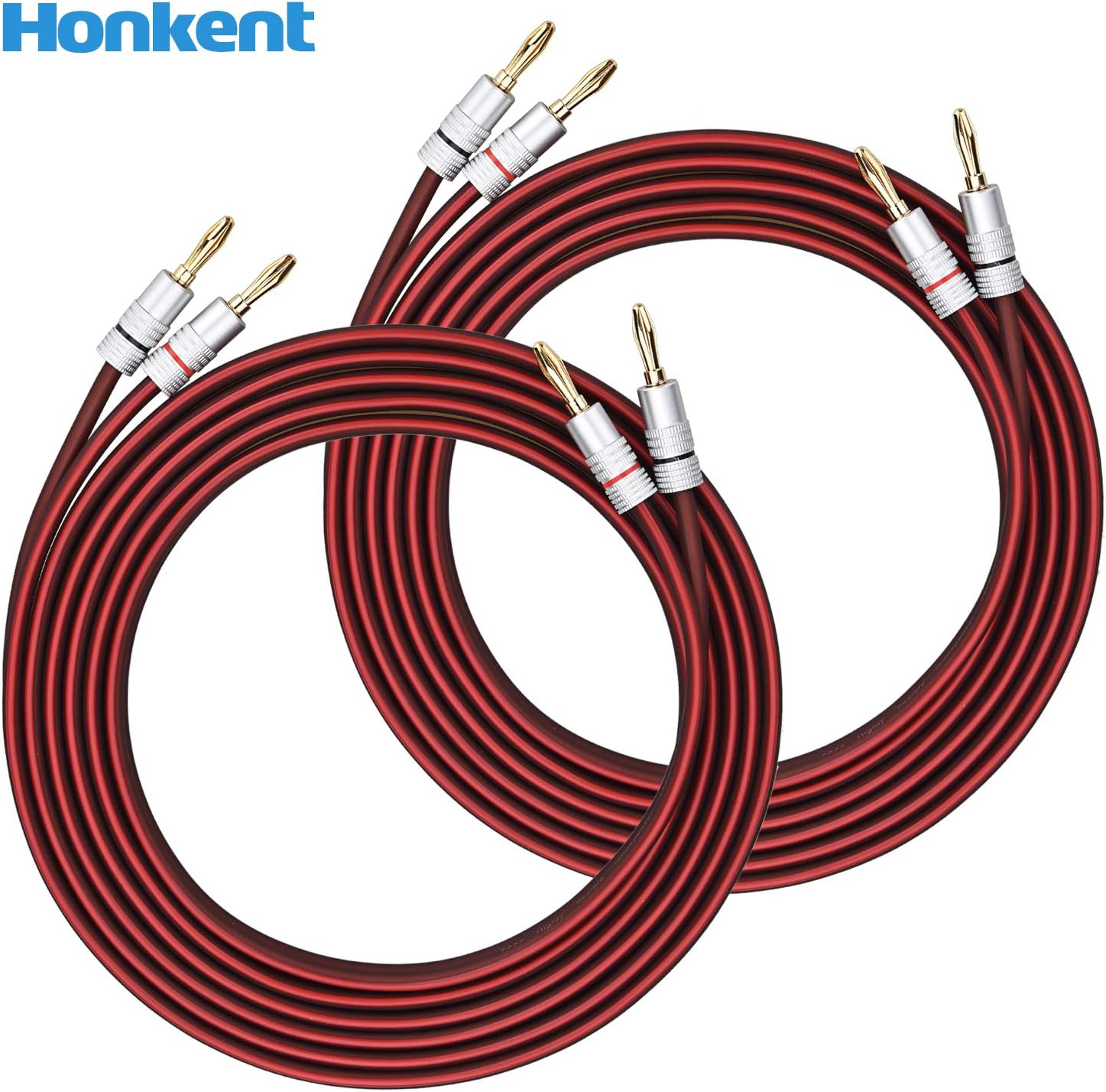 1pair Set(Banana Plug Processing Completed) Honkent HiFi OFC Speaker Wire, 12 AWG, 300X2 Strand Count, Banana Plug to Banana Plug (5M(16.4ft) x2PCS)