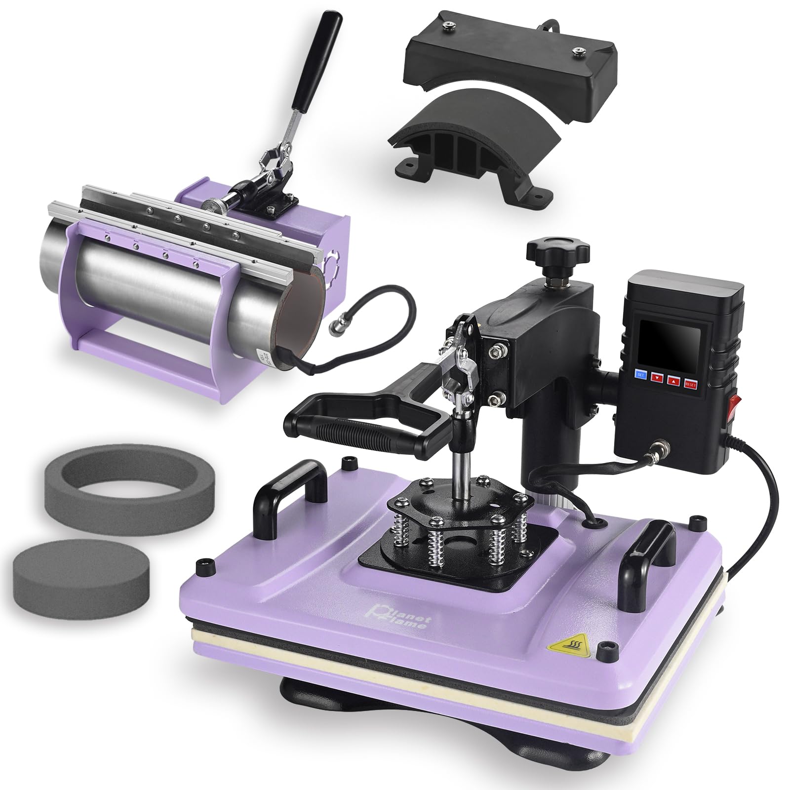 Heat Press Machine 12x15 Inch, 360° Swing Away 5 in 1 Heat Transfer Machine, Multifunctional Heat Transfer Press Machine with 30OZ Tumbler Attachment for Hat/Plate/T-Shirt/Mug, Purple