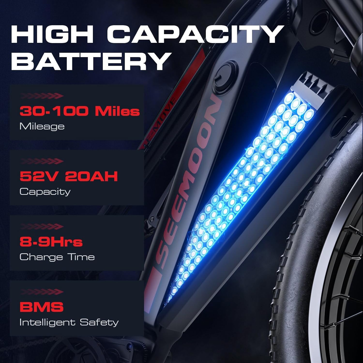 Seemoon 4000W Dual Motor Electric Bike for Adults,36 MPH Max up to100-Miles,52V 20Ah Battery & 160 Nm ,26" Fat Tire Mountain Ebike for Men Women,Full Suspension E-bike for Commuter Hunting Off-Road
